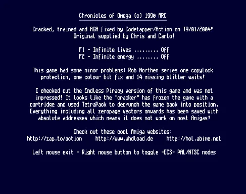 Chronicles of Omega, The (1990)(ARC)[cr Codetapper][f AGA Codetapper][t +2 Codetapper]